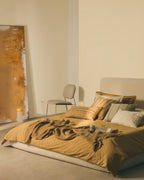 Set Sifinia copripiumino e federa 100% cotone percalle con frange mostarda letto 90 cm