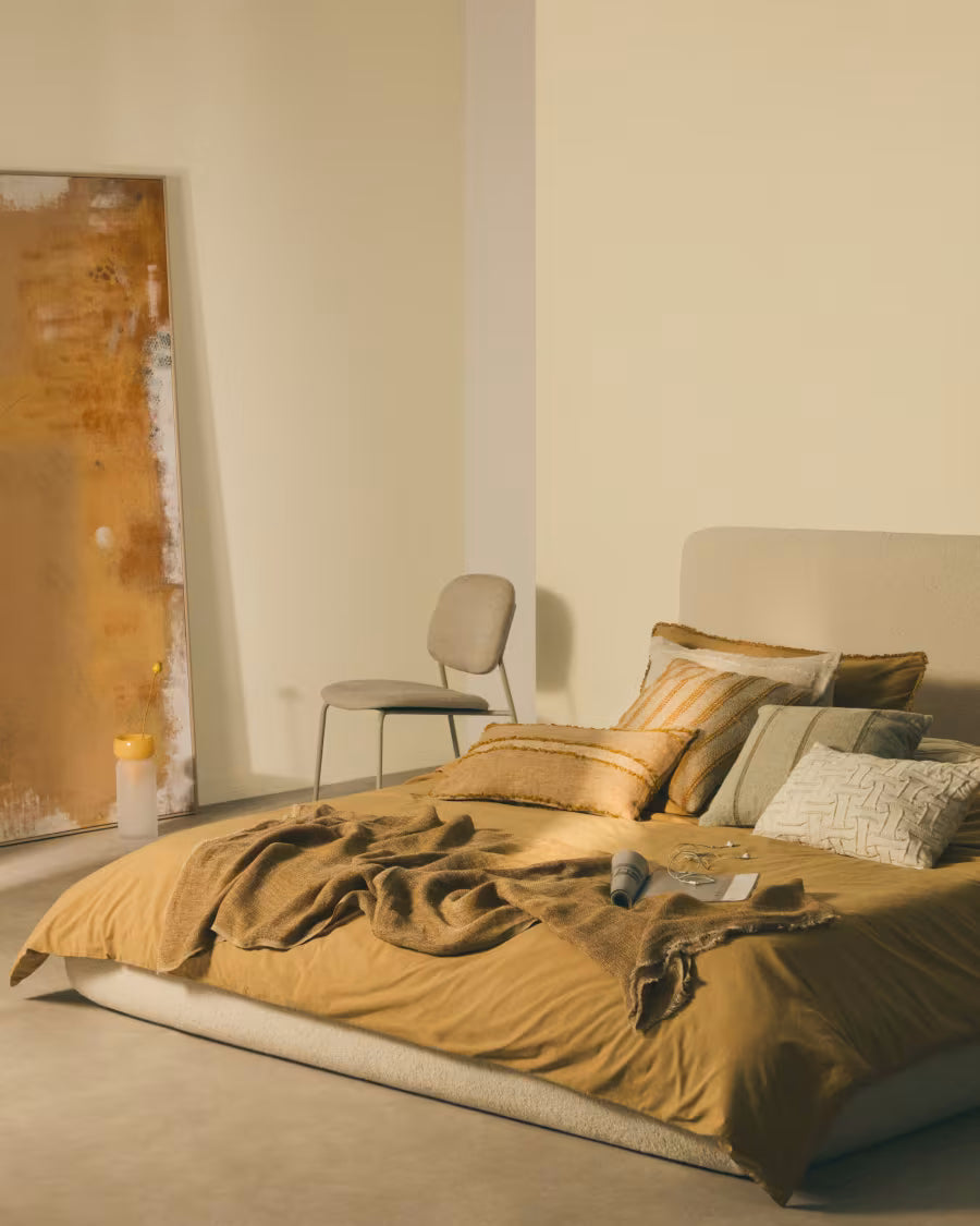 Set Sifinia copripiumino e federa 100% cotone percalle con frange mostarda letto 90 cm