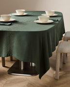 Tovaglia Flia in lino e cotone verde con ricamo in lurex dorato 150 x 250 cm