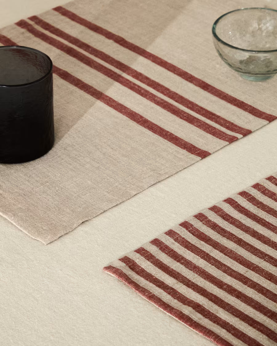 Set Jarne di 2 tovagliette in lino beige e rosso 35 x 50 cm
