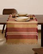 Runner da tavola Davia in 100% cotone rosso a righe con frange 50 x 150 cm