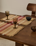 Set di 2 tovagliette Davia in 100% cotone rosso a righe con frange 35 x 50 cm