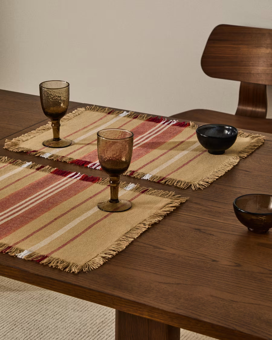 Set di 2 tovagliette Davia in 100% cotone rosso a righe con frange 35 x 50 cm