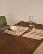 Set di 2 tovagliette Davia 100% cotone verde a righe con frange 35 x 50 cm