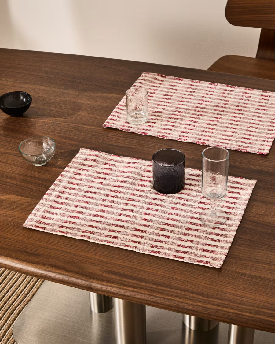 Set di 2 tovagliette Coren 100% cotone jacquard rosso a contrasto 35 x 50 cm