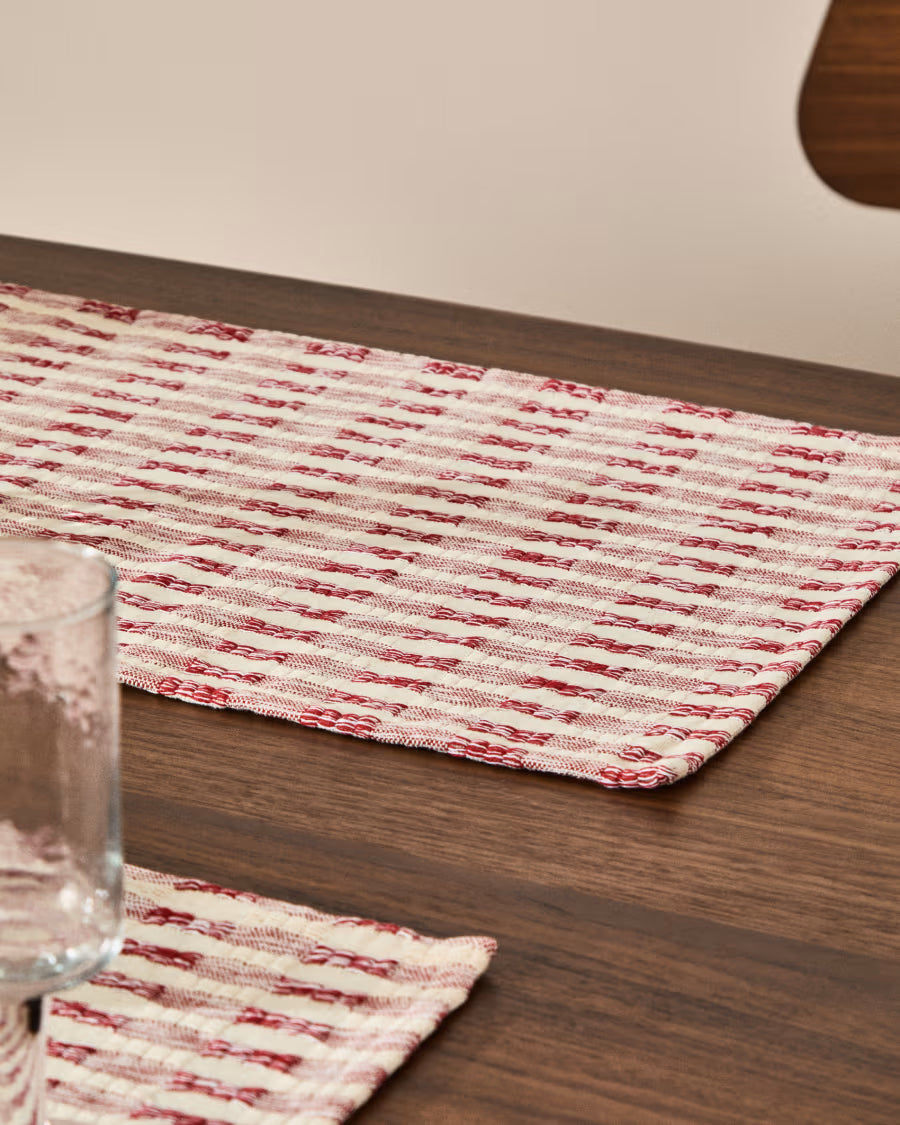 Set di 2 tovagliette Coren 100% cotone jacquard rosso a contrasto 35 x 50 cm