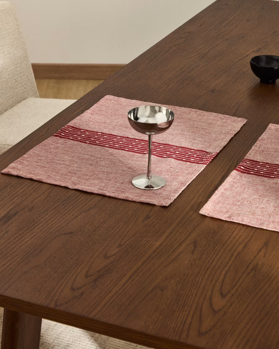 Set Calena di 2 tovagliette in jacquard di lino con riga centrale rossa 35 x 50 cm