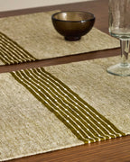 Set Calena di 2 tovagliette in jacquard di lino con riga centrale verde 35 x 50 cm