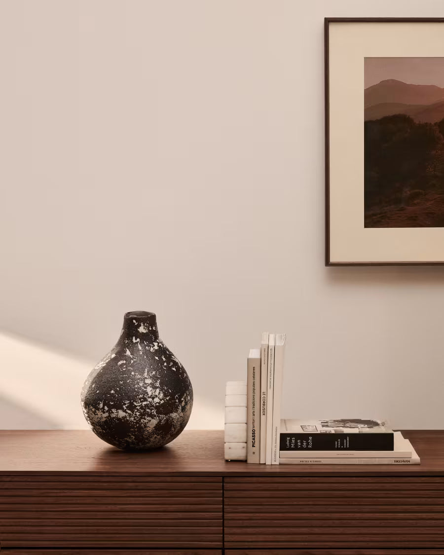 Vaso Orelin in ceramica nera e bianca 30 cm