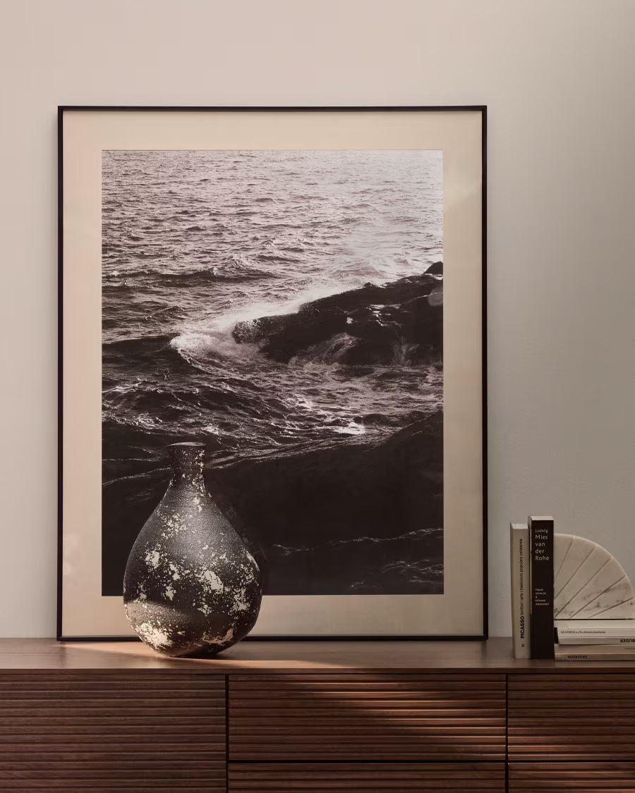 Vaso Orelin in ceramica nera e bianca 39 cm