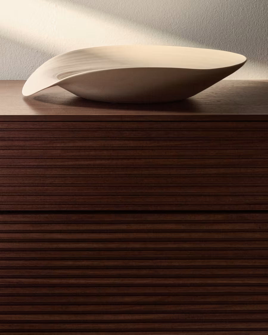 Centro tavola Ebenor in ceramica beige Ø 30 cm