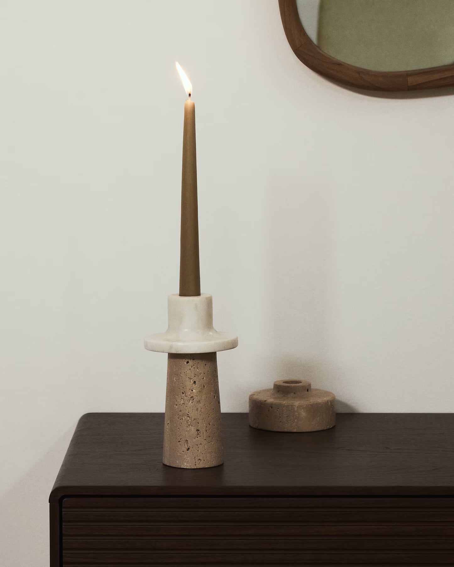 Candelabro Zalvori in marmo bianco e travertino 18 cm