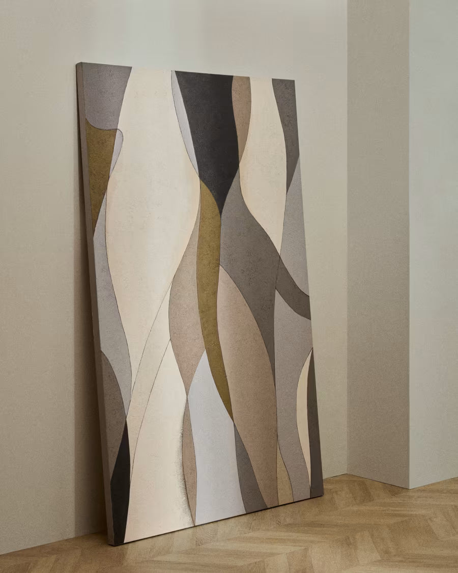 Tela astratta Marvilo grigia e senape 120 x 200 cm