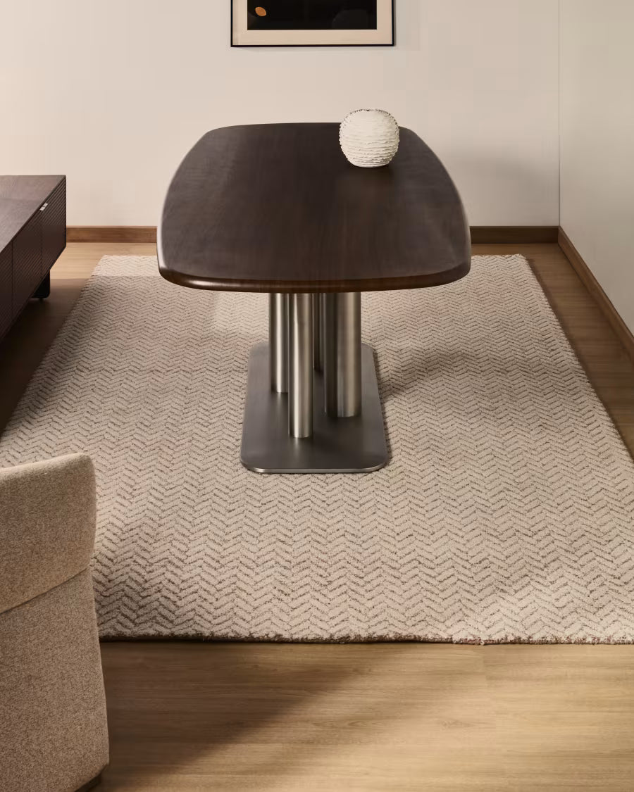 Tappeto Calira in lana jacquard intrecciata beige 300 x 200 cm