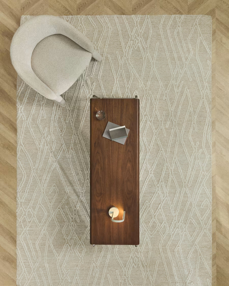 Tappeto Selira in lana beige con effetto ricamato 300 x 200 cm