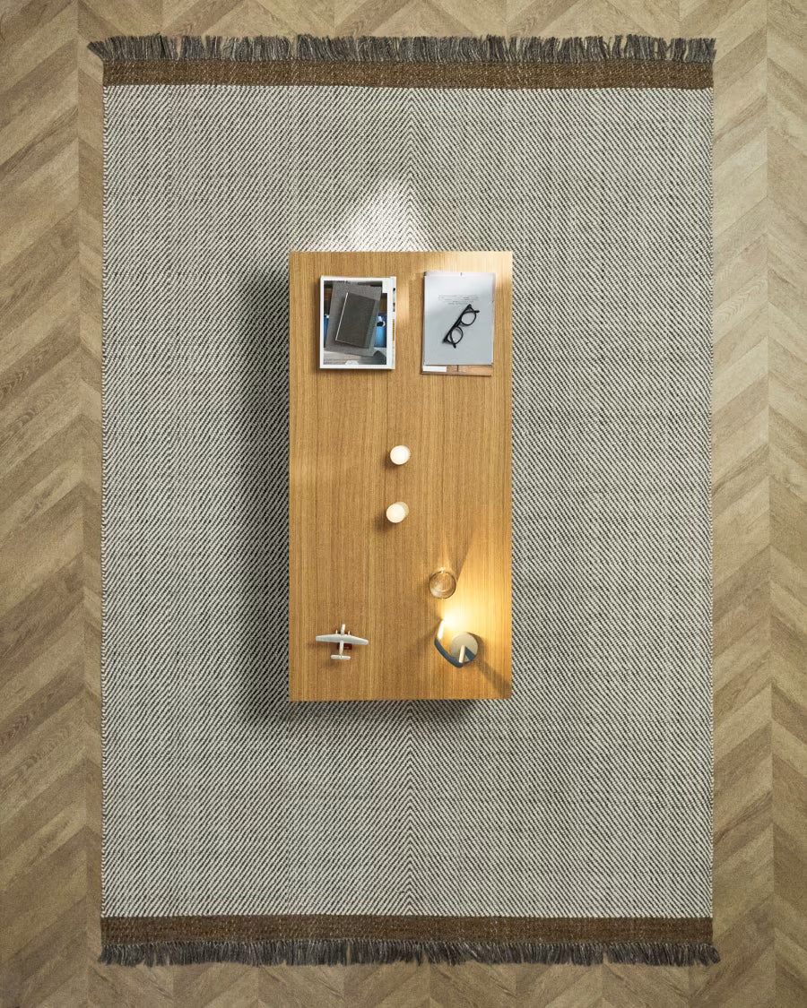 Tappeto Brina in lana jacquard a spina di pesce beige 300 x 200 cm