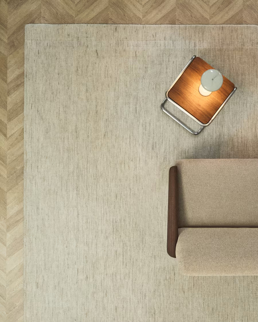 Tappeto Dalena in lana jacquard a righe beige 300 x 200 cm