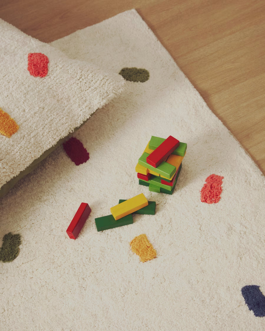 Tappeto Epifania in 100% cotone bianco con pois multicolore 150 x 200 cm