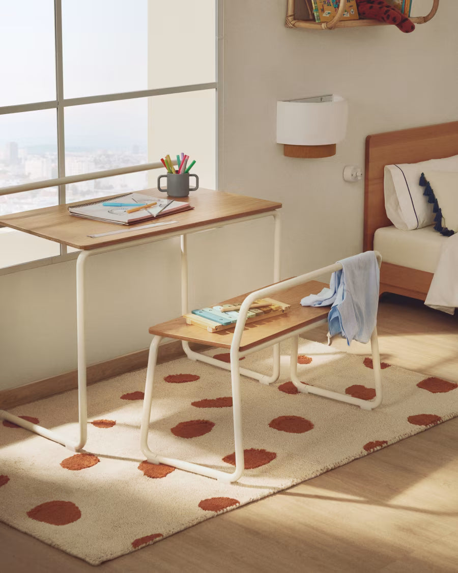 Scrivania Tinn in impiallacciatura di frassino e struttura in metallo beige 82 x 45 cm