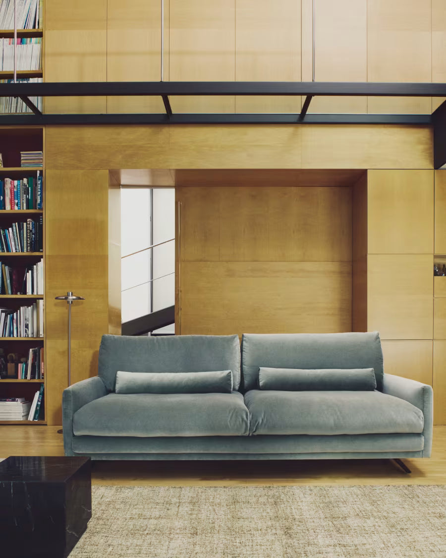 Divano Veliro 3 posti in velluto verde con gambe in acciaio finitura nera 240 cm FSC Mix Credit