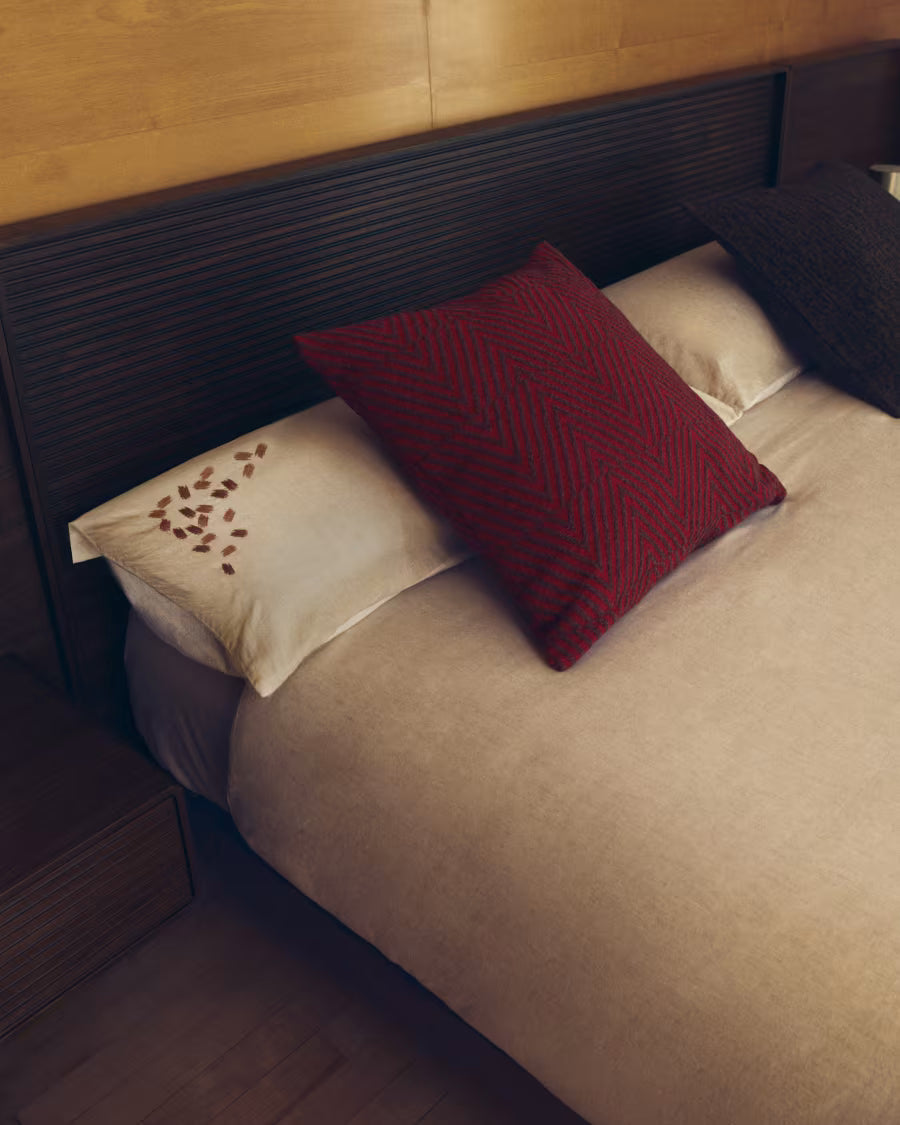 Set Virelda con copripiumino e federa in cotone e lino beige con ricamo, per letto da 90 cm