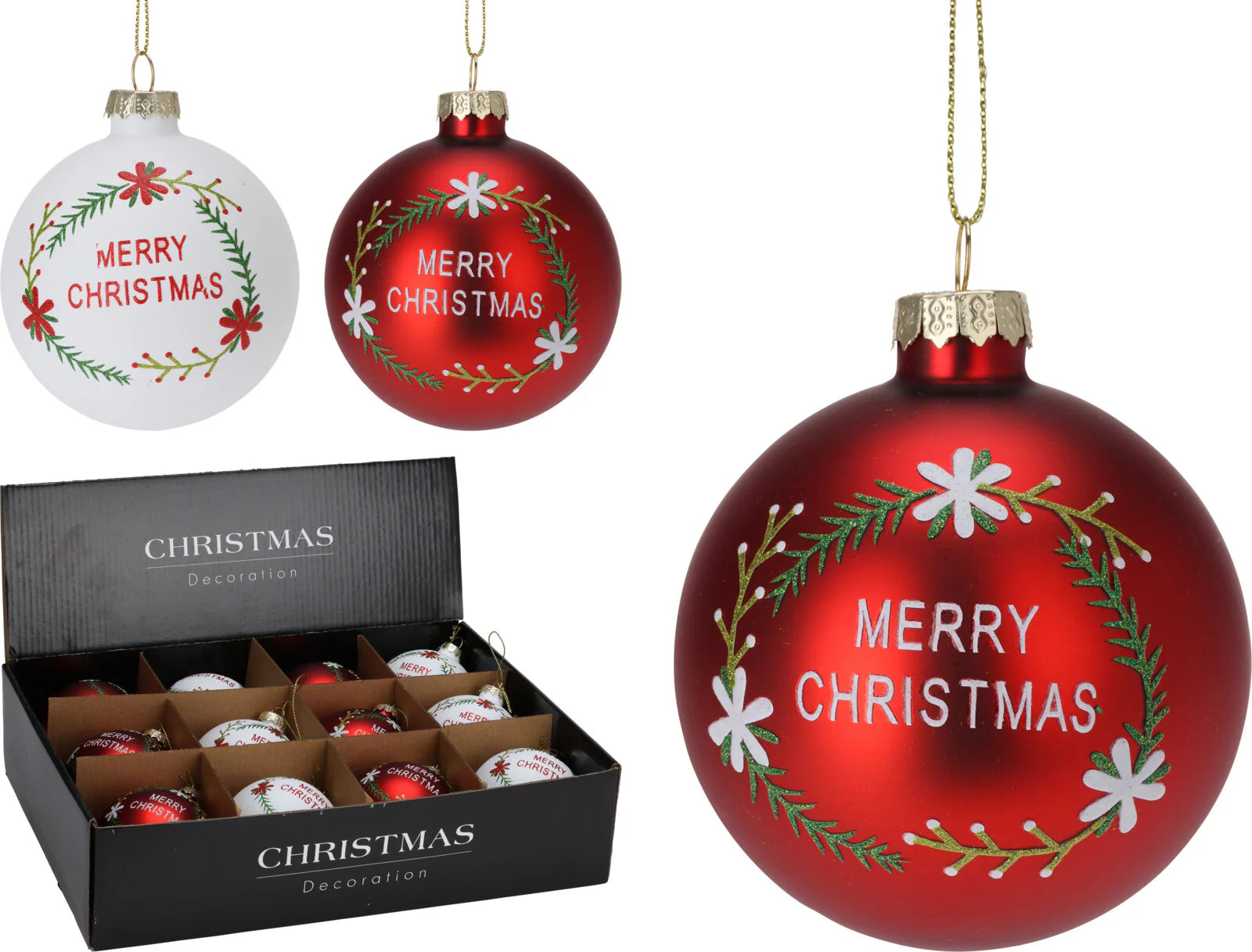 Set 12 Palline per albero di Natale in vetro Merry Christmas per decorazione natalizia