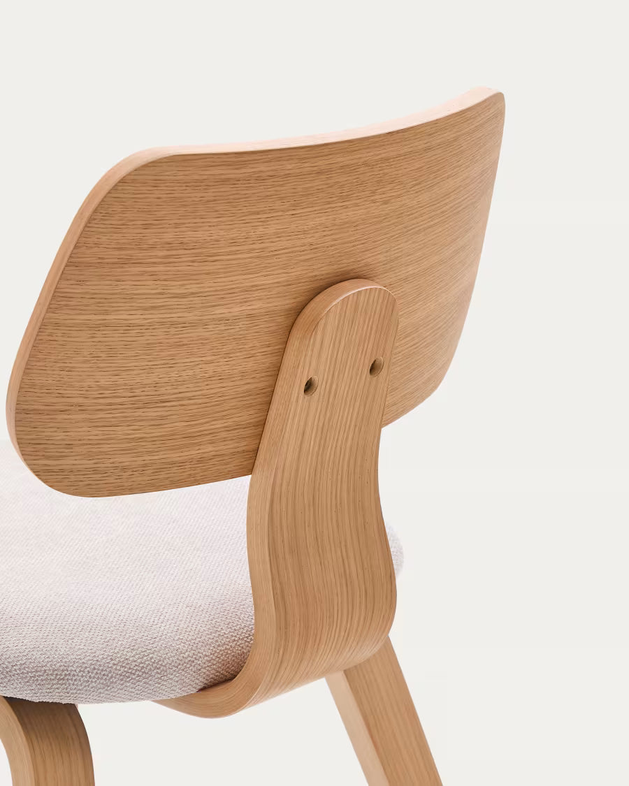 Sedia Gena in impiallacciatura di rovere e chenille beige