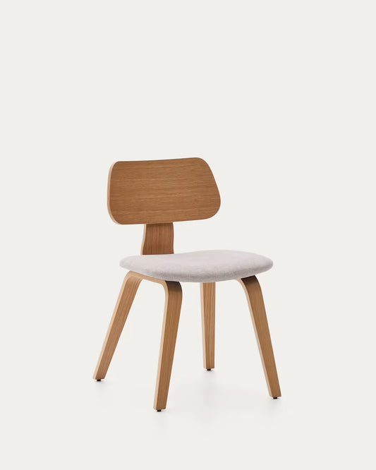 Sedia Gena in impiallacciatura di rovere e chenille beige