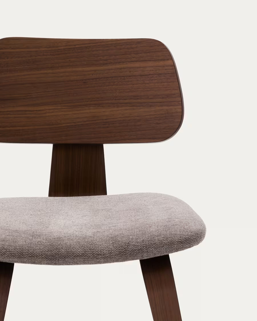 Sedia Gena in impiallacciatura di noce e chenille beige