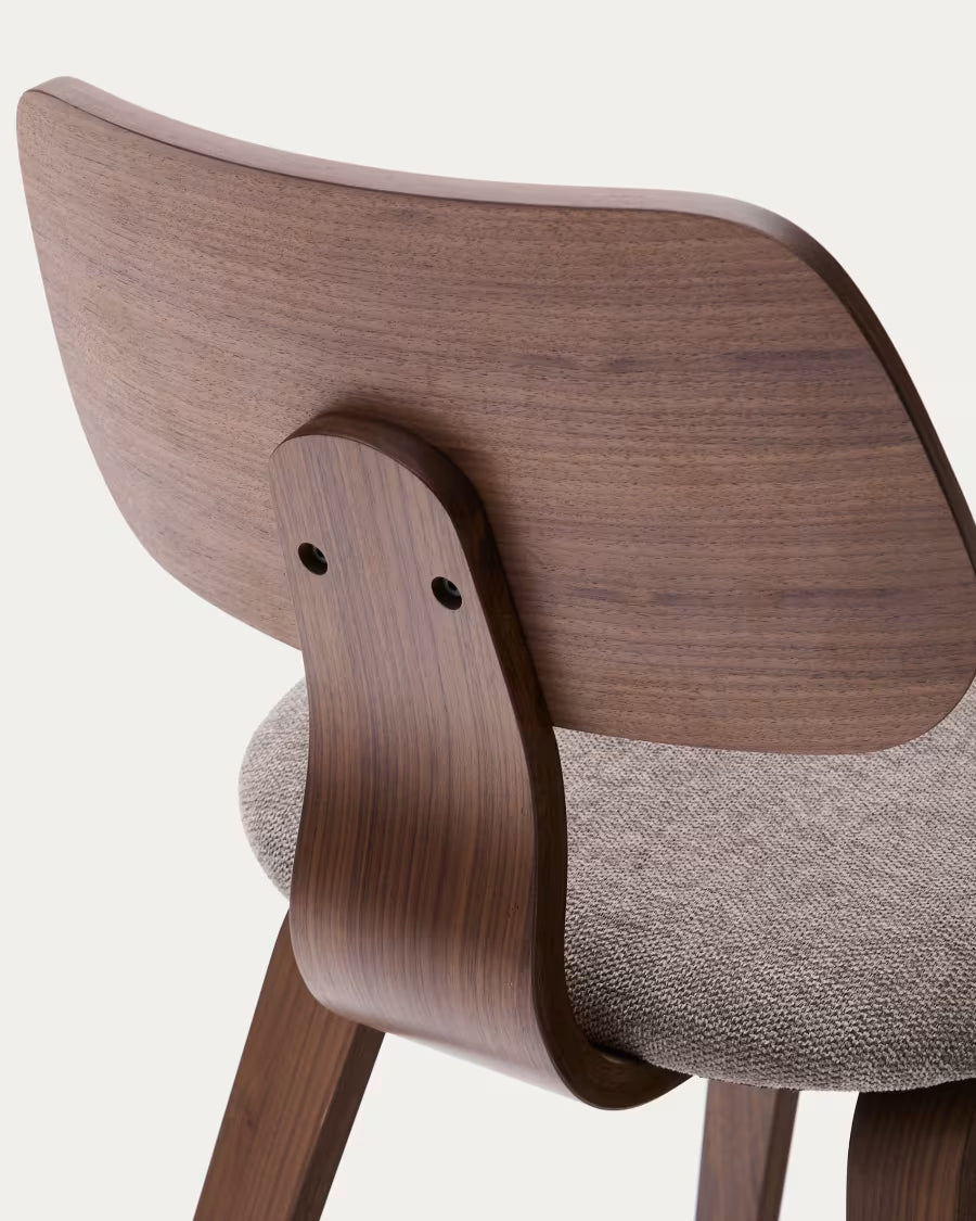 Sedia Gena in impiallacciatura di noce e chenille beige