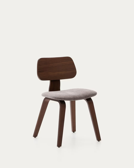 Sedia Gena in impiallacciatura di noce e chenille beige