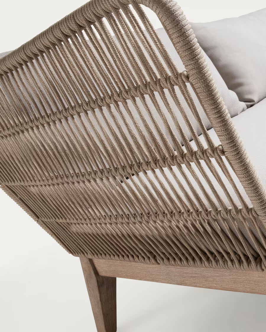 Divano Belleny 3 posti corda beige e legno massello di acacia 176 cm