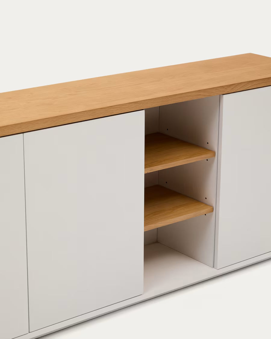 Credenza 3 ante Abilen impiallacciato rovere e laccato bianco 180 x 75 cm FSC 100%