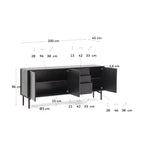 Credenza Lenon 3 ante e 3 cassetti in legno massello e impiallacciatura di rovere nero 200x86cm FSC Mix Credit