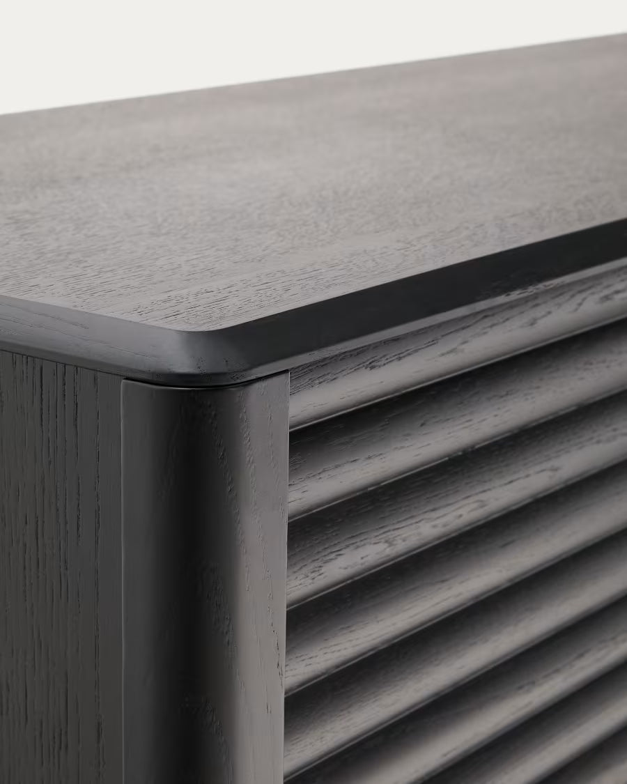 Credenza Lenon 3 ante e 3 cassetti in legno massello e impiallacciatura di rovere nero 200x86cm FSC Mix Credit