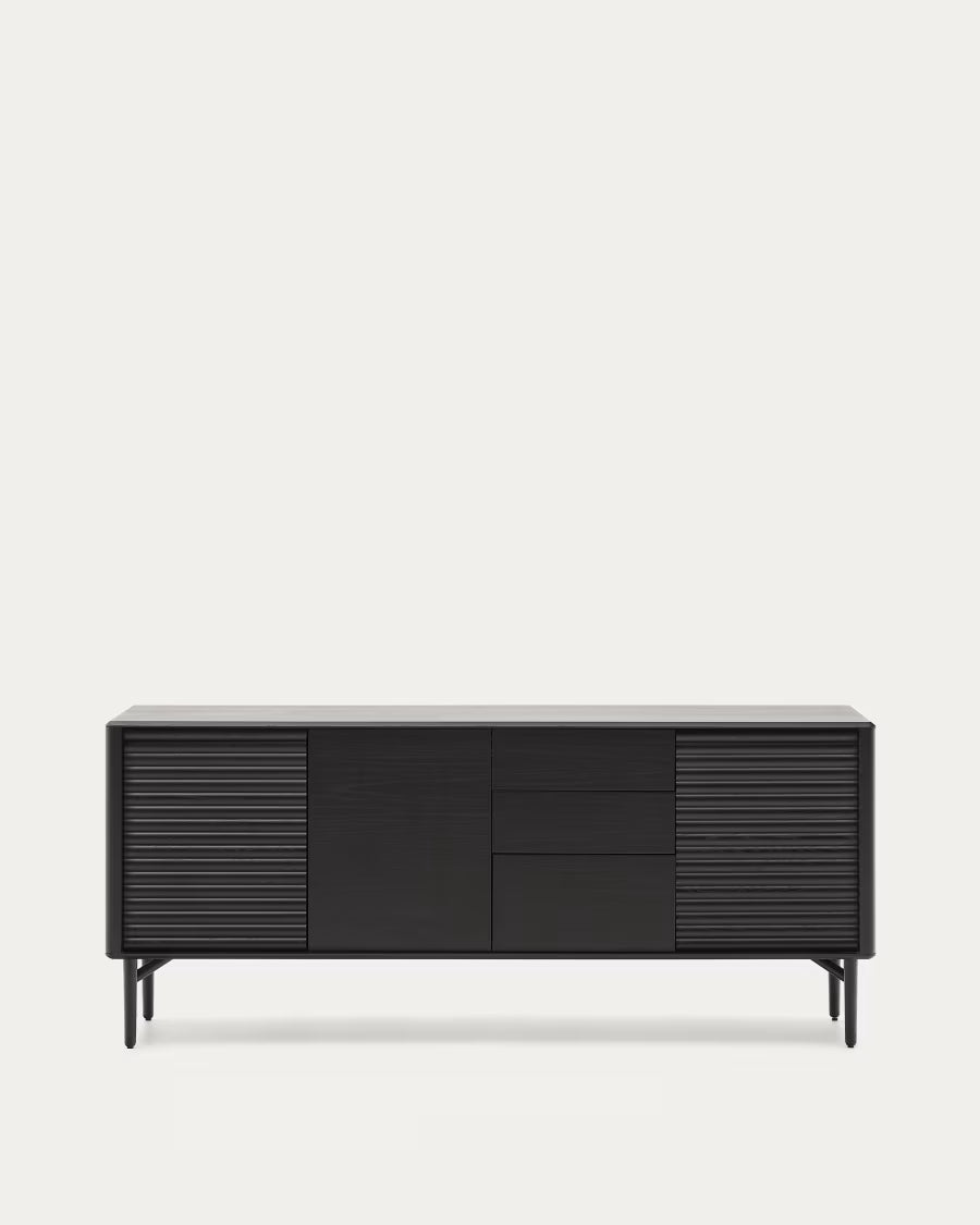 Credenza Lenon 3 ante e 3 cassetti in legno massello e impiallacciatura di rovere nero 200x86cm FSC Mix Credit