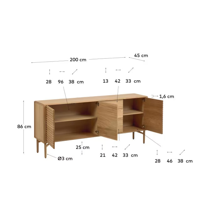 Credenza Lenon 3 ante 3 cassetti legno e impiallacciatura rovere 200x86 cm FSC MIX Credit