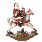 Statuetta Cavallo a dondolo con Babbo Natale in poli-resina