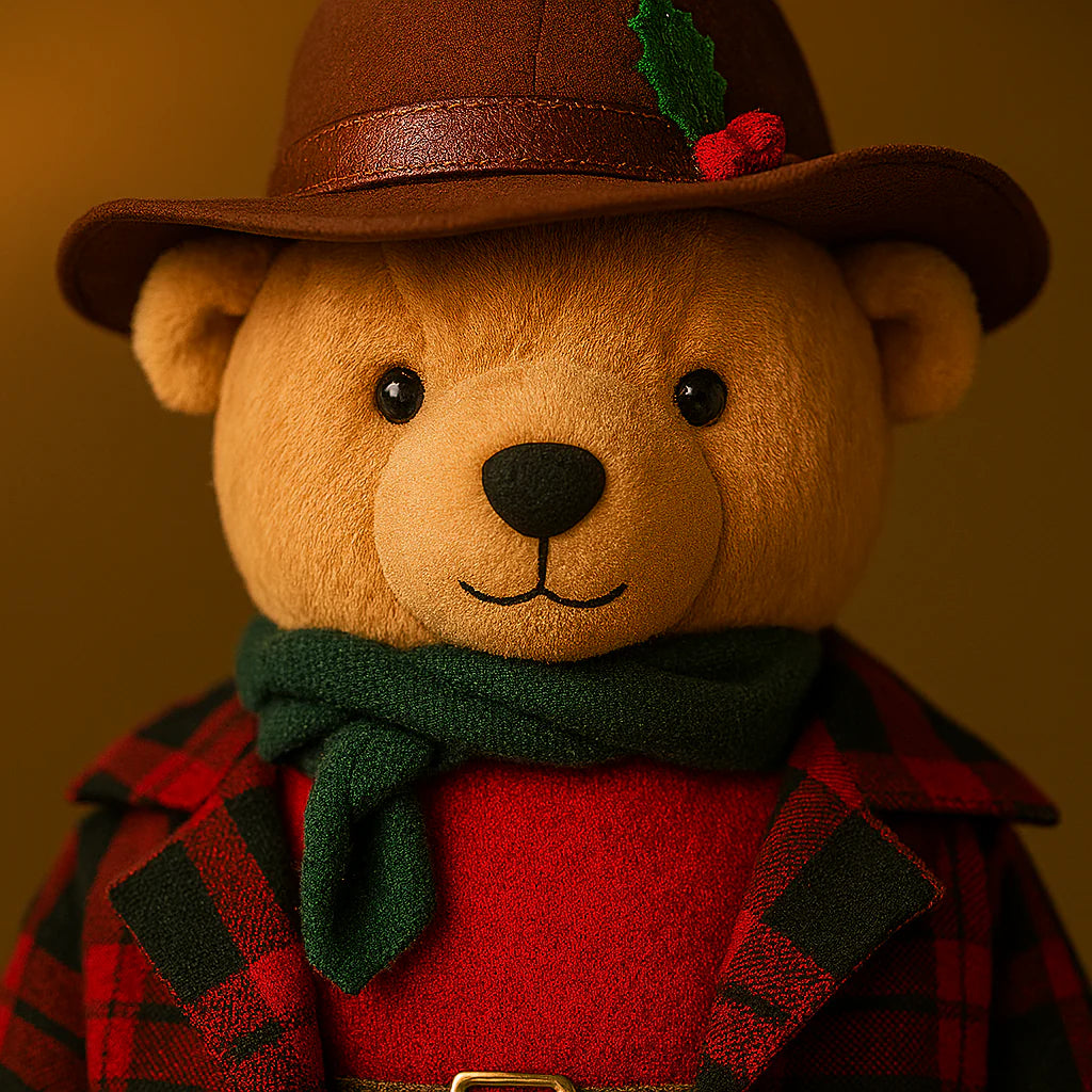 Orsacchiotto country con cappotto a quadri e cappello in poliestere 60 cm