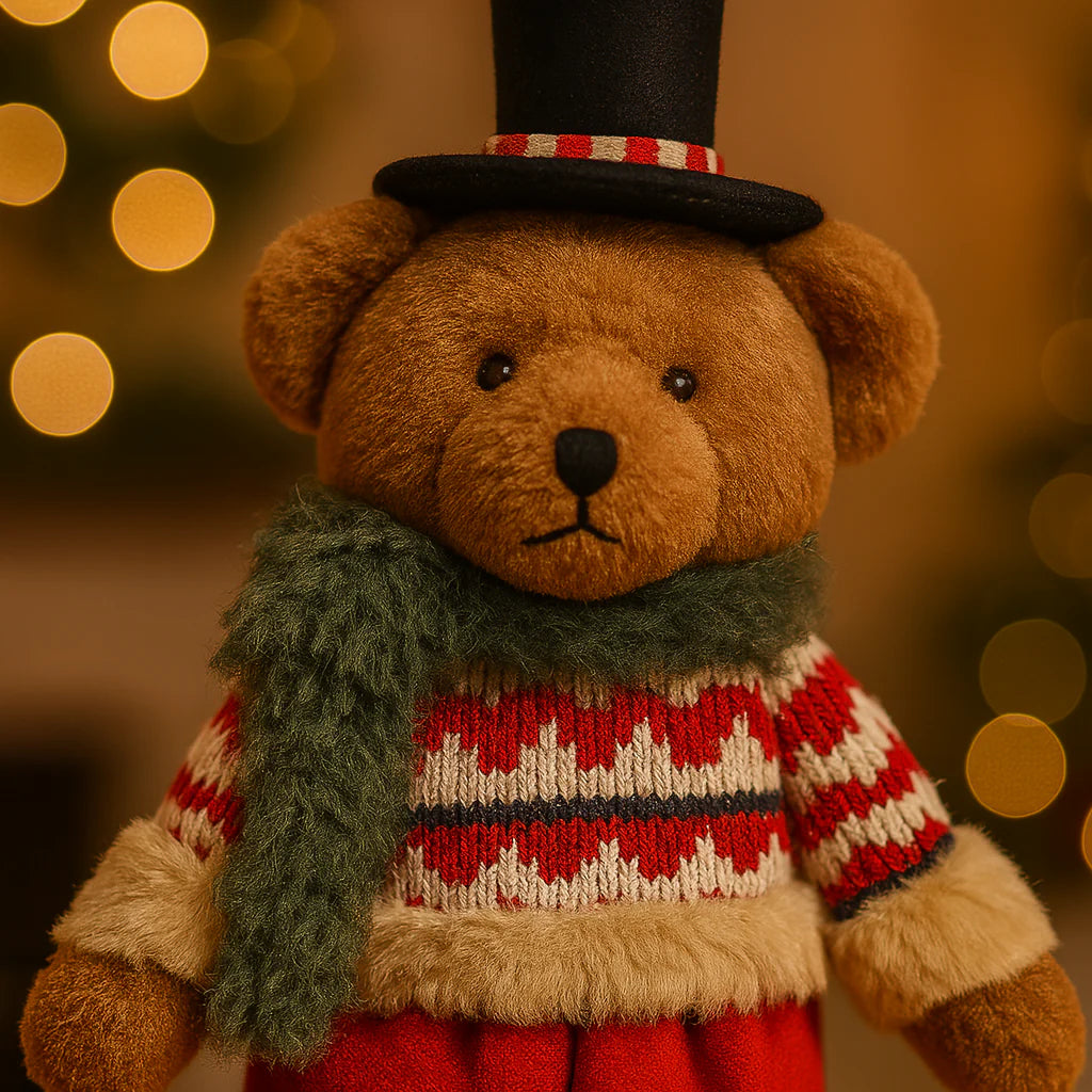 Orsacchiotto con cappello e maglione, decorazioni natalizie in poliestere da 37 cm