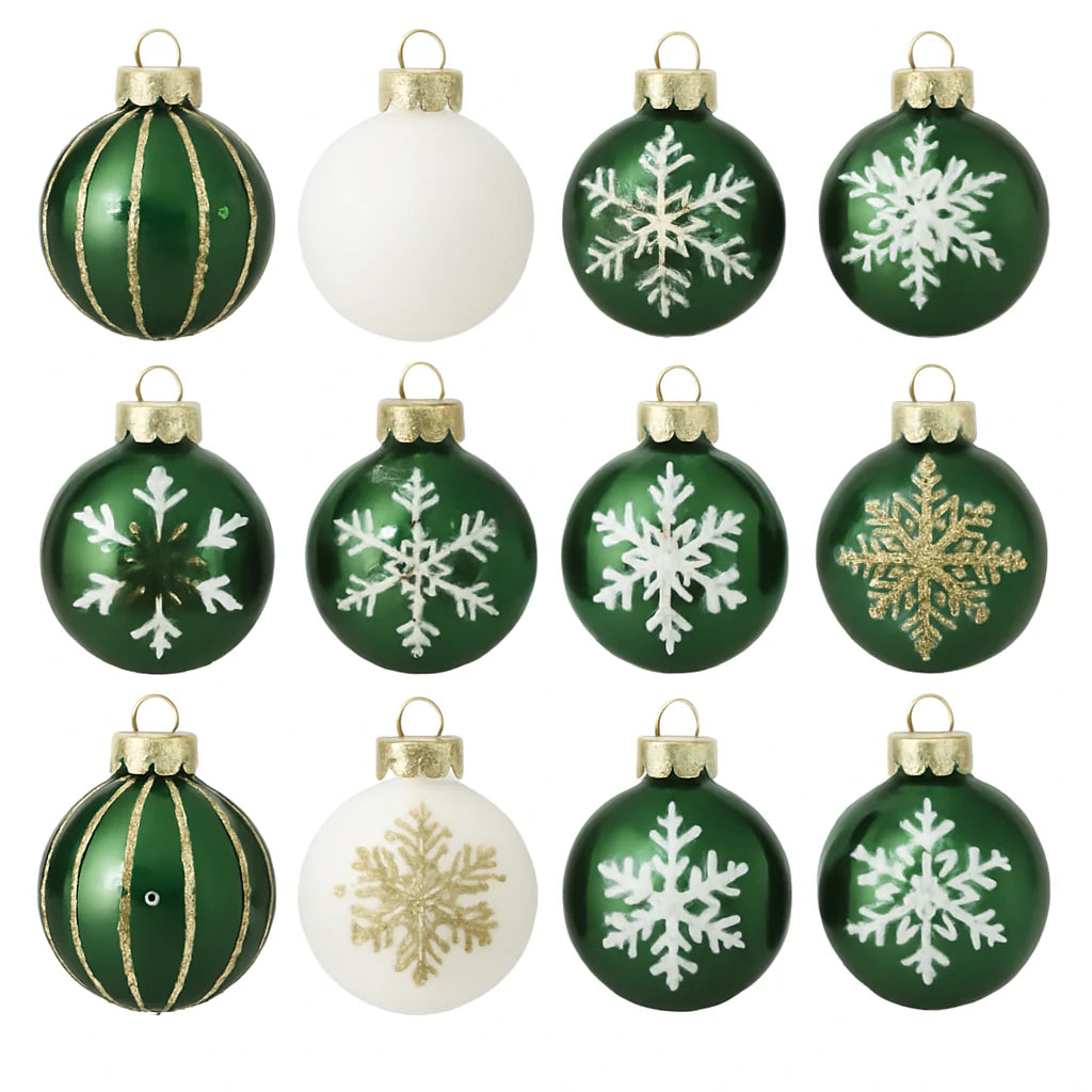 Palline in vetro confezione da 15 pezzi verde e bianco da 3 cm per decorazioni complete