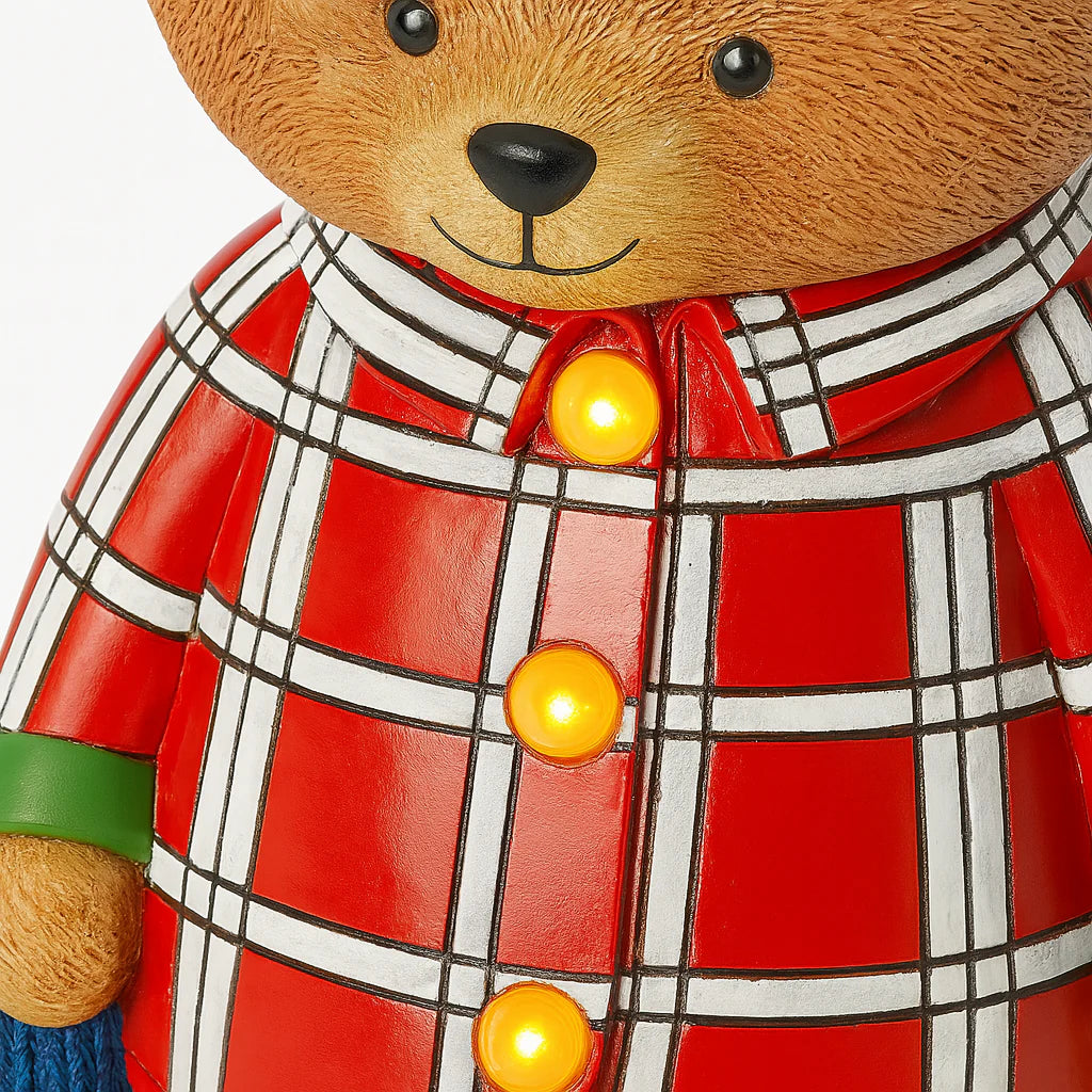 Orsetto con pigiama e peluche, decorazione natalizia con Led per interno, da 24 cm