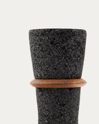 Vaso Naro in pietra nera e legno di teak 30 cm