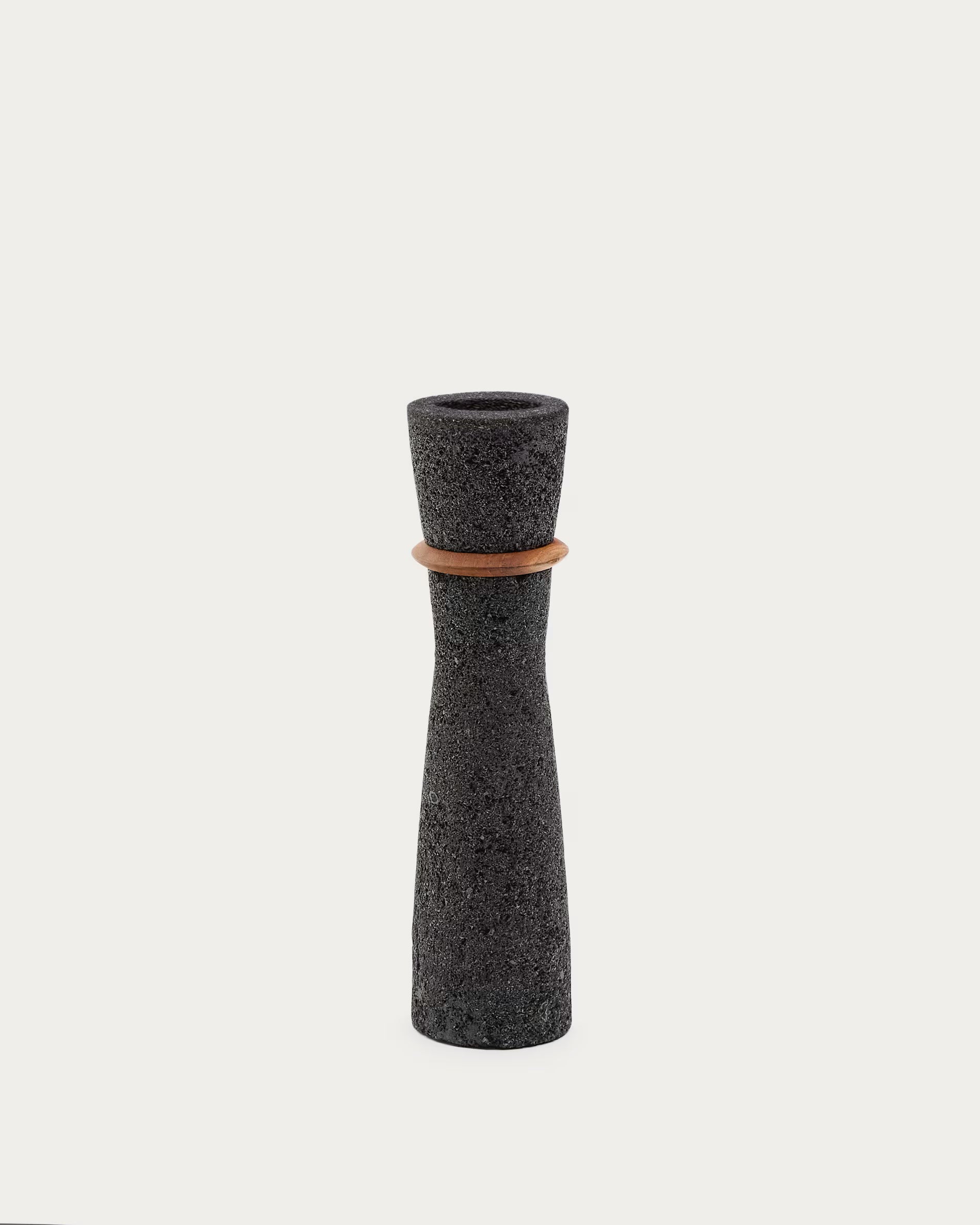 Vaso Naro in pietra nera e legno di teak 30 cm