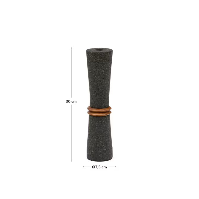 Vaso Naro in pietra nera e legno di teak 30 cm