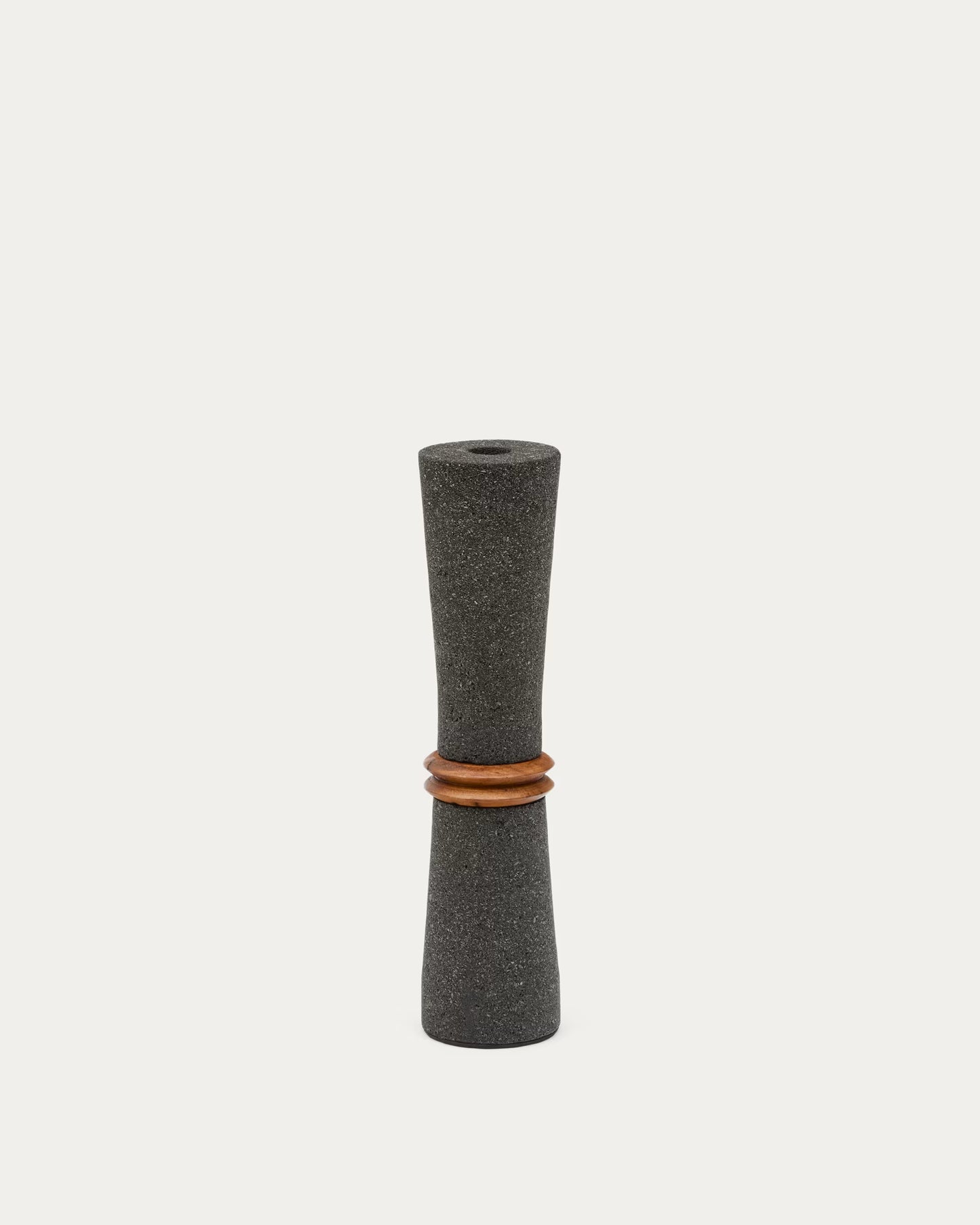 Vaso Naro in pietra nera e legno di teak 30 cm