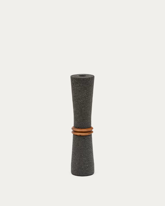 Vaso Naro in pietra nera e legno di teak 30 cm