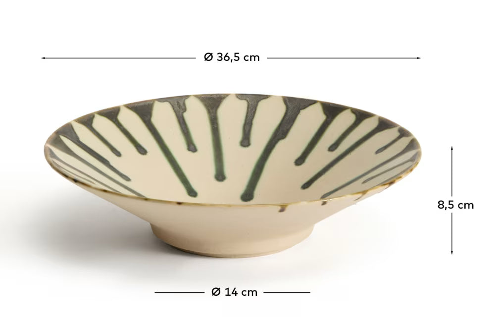 Centrotavola Olmera in ceramica beige e verde Ø 36,5 cm