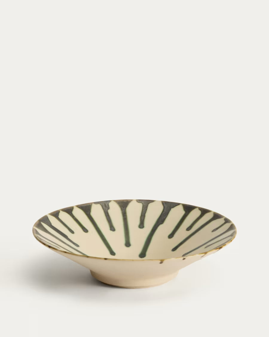 Centrotavola Olmera in ceramica beige e verde Ø 36,5 cm