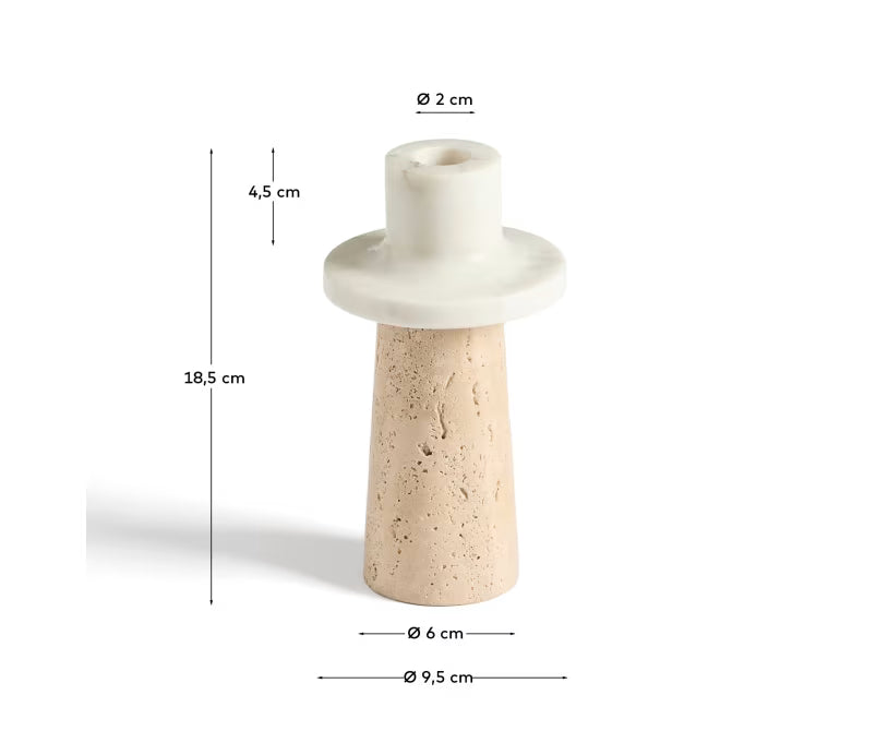 Candelabro Zalvori in marmo bianco e travertino 18 cm